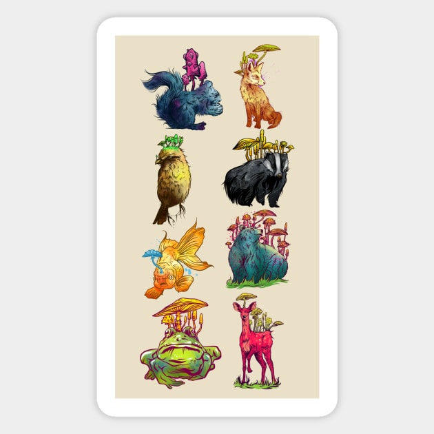 Mushroom Animals Sticker by Manfish Inc.